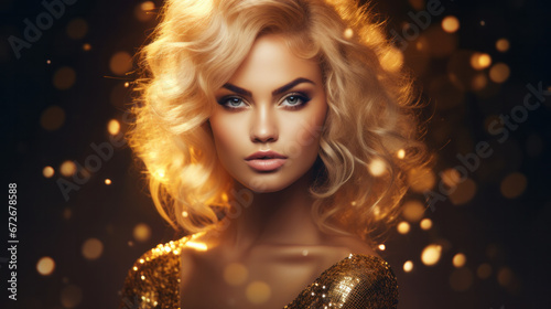 Portrait of a girl with golden make-up shot