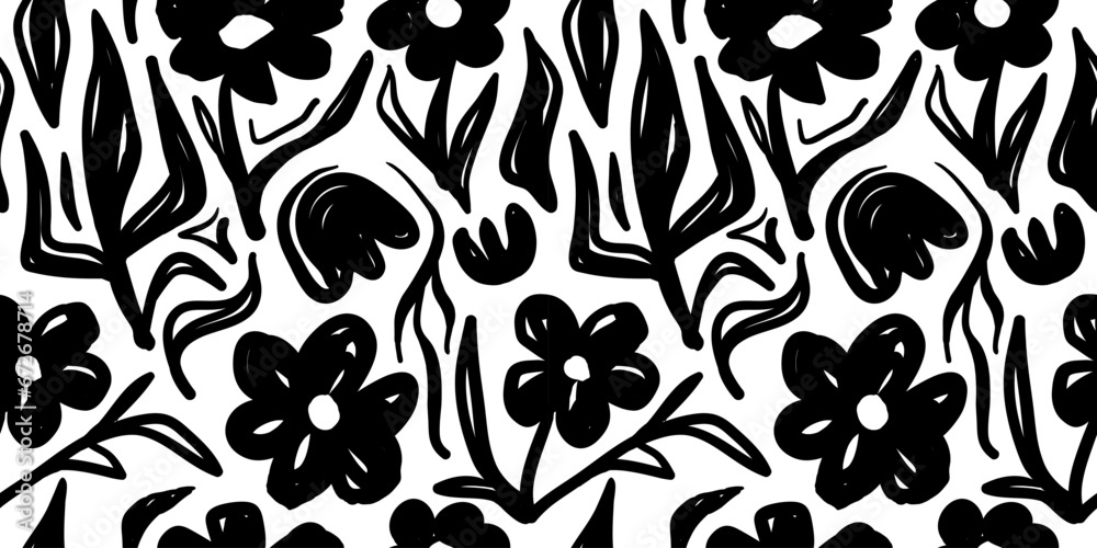 Vector seamless pattern. Abstract modern collage floral pattern with hand drawn flowers and lines with textures. Vibrant  shapes boho print. Floral seamless pattern collage vector illustration 