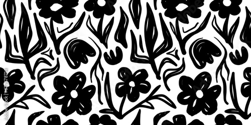 Vector seamless pattern. Abstract modern collage floral pattern with hand drawn flowers and lines with textures. Vibrant shapes boho print. Floral seamless pattern collage vector illustration 