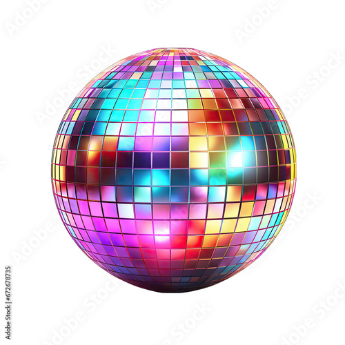 Shimmering Disco Ball Reflecting Colorful Lights Isolated on Transparent or White Background, PNG photo