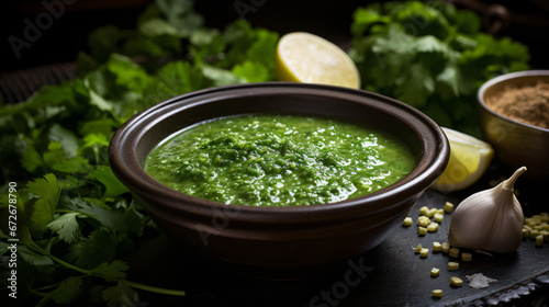 Mojo de cilantro cold coriander sauce with garlic photo