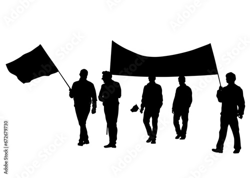 People of with large flags on white background