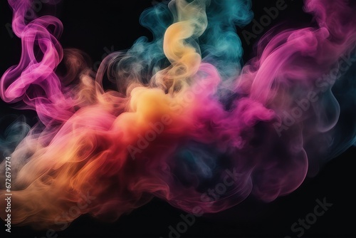 background of abstract colorful smoke with effect of light glitter steam cloud blend on dark black