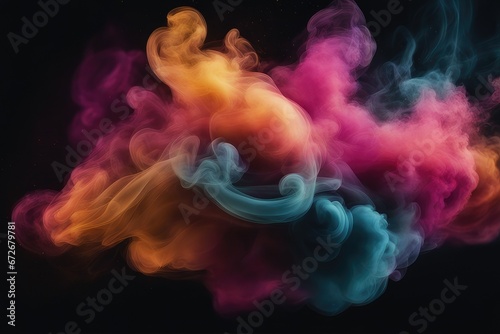 background of abstract colorful smoke with effect of light glitter steam cloud blend on dark black