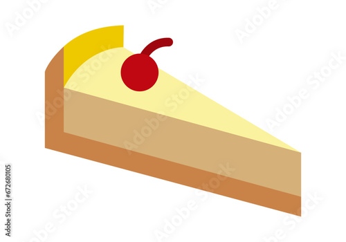 Tarta de queso con guinda en fondo blanco.