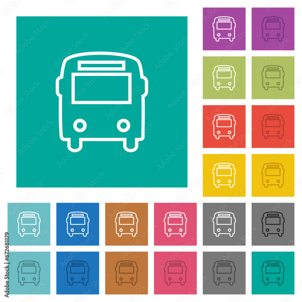 Bus front view outline square flat multi colored icons Bus front view outline square flat multi colored icons