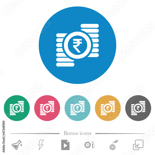 Indian Rupee coins flat round icons