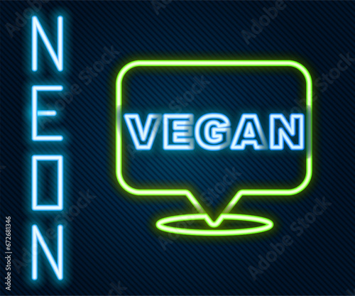 Glowing neon line Vegan food diet icon isolated on black background. Organic, bio, eco symbol. Vegan, no meat, lactose free, healthy, fresh and nonviolent food. Colorful outline concept. Vector