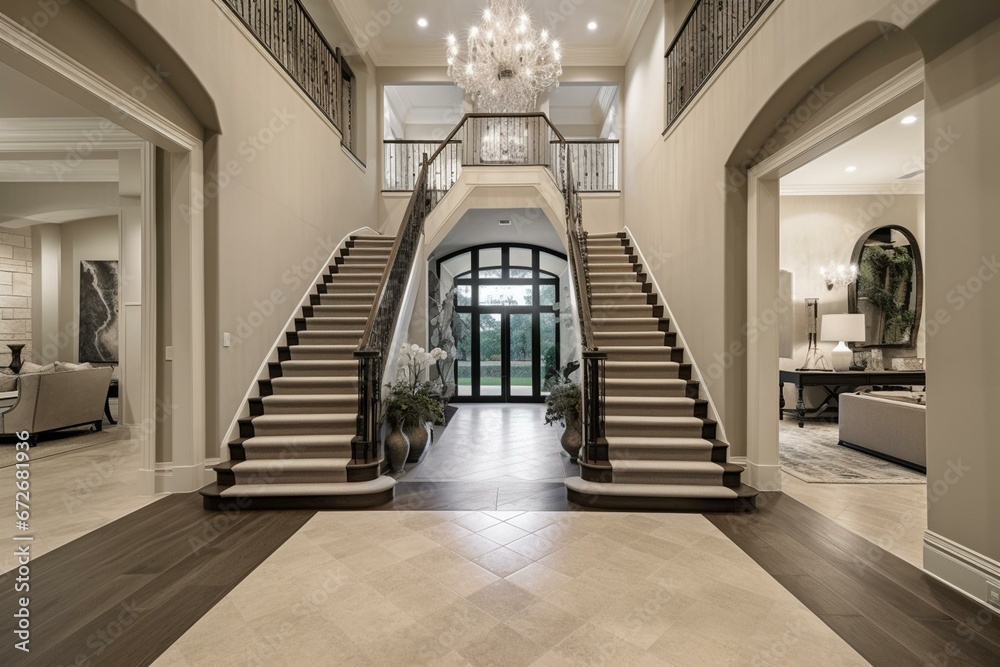 Elegant foyer with ample lighting designed for a luxurious interior. Generative AI