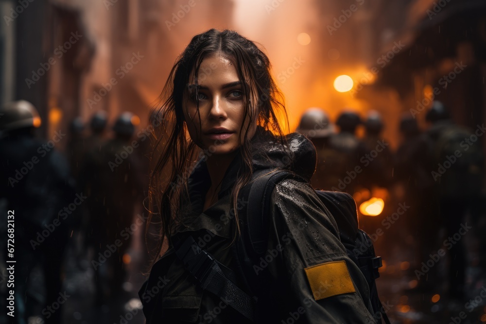 A girl in military uniform, us soldier defending her country. war against, beautiful attractive but strong girl officer - obrazy, fototapety, plakaty 