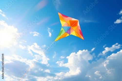 Colorful Kite Flying with Blue Sky, celebrating Green monday photo