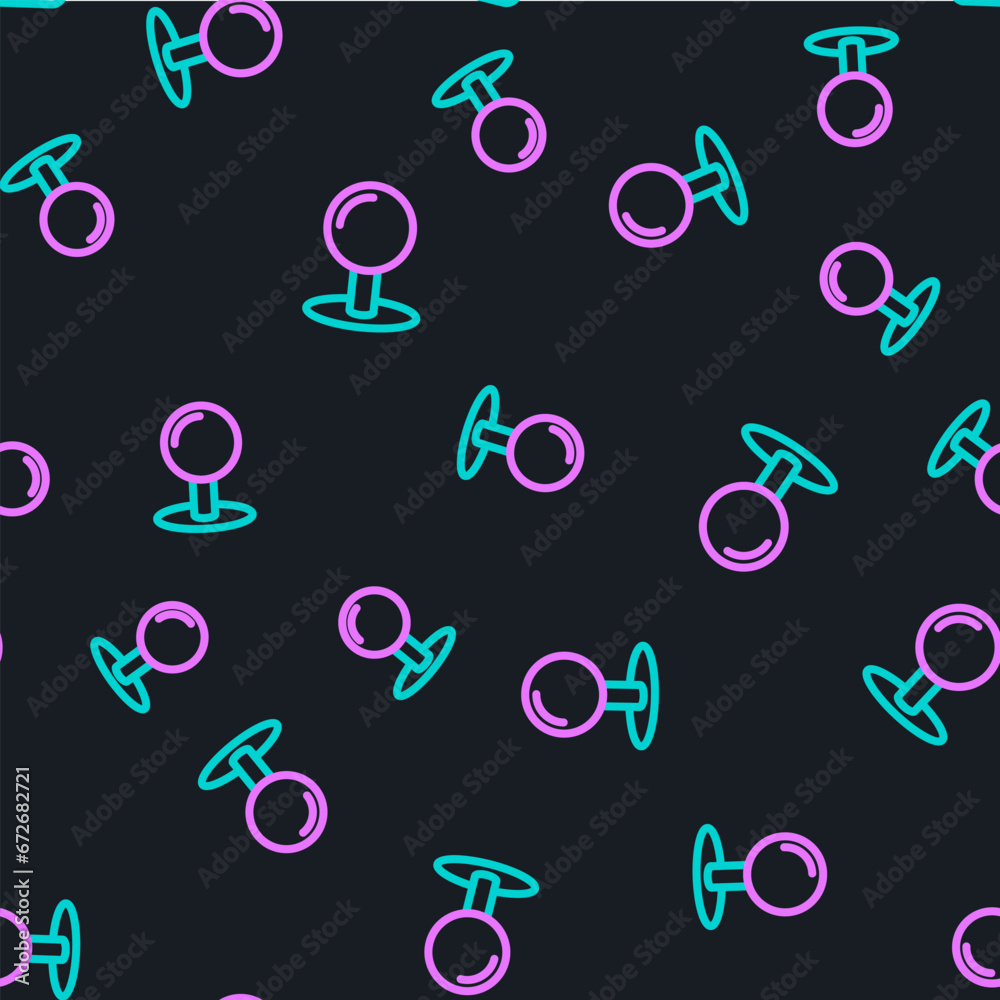 Line Push pin icon isolated seamless pattern on black background. Thumbtacks sign. Vector Line Push pin icon isolated seamless pattern on black background. Thumbtacks sign. Vector