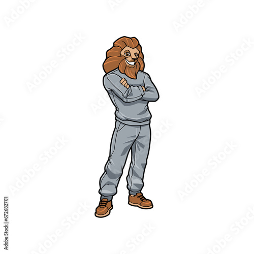 Lion Cartoon Character in Sporty Sweater Pose