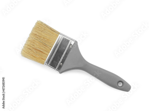 One paint brush with gray handle isolated on white, top view