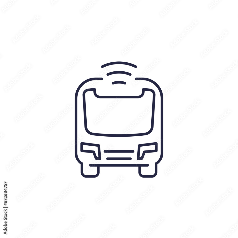 autonomous shuttle bus line icon on white autonomous shuttle bus line icon on white