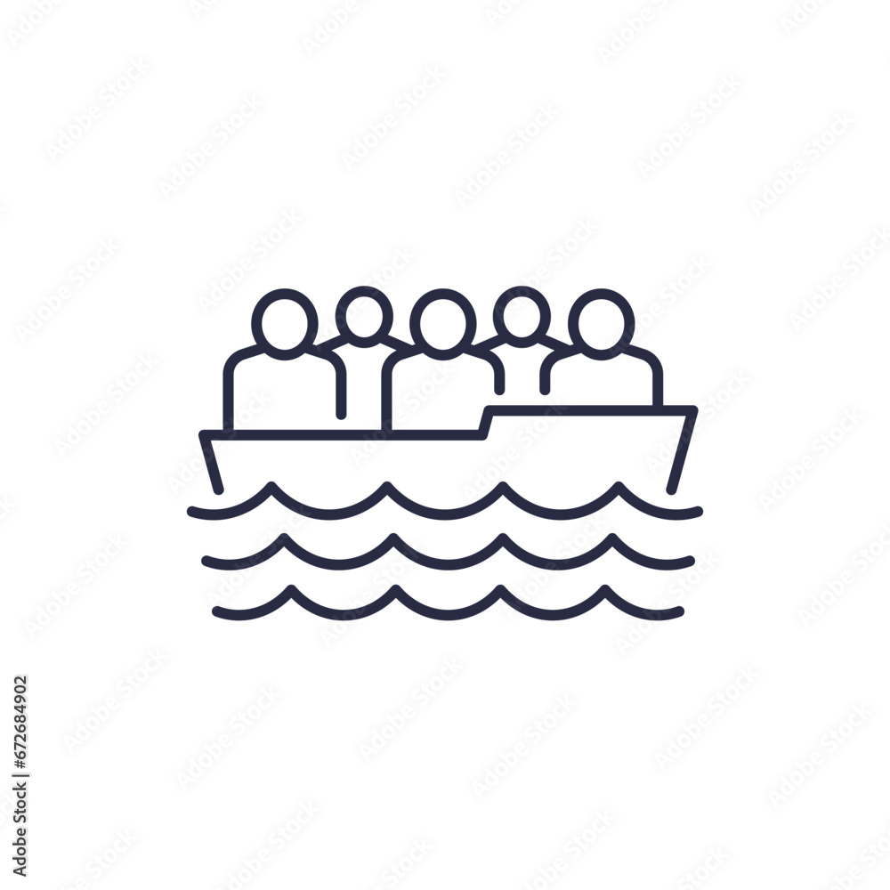 migrants in a boat line icon - obrazy, fototapety, plakaty 