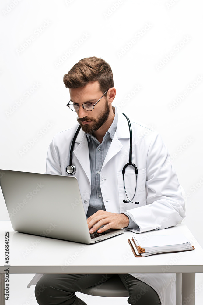 Doctor Contemplating Patient's Diagnosis on Computer Doctor Contemplating Patient's Diagnosis on Computer
