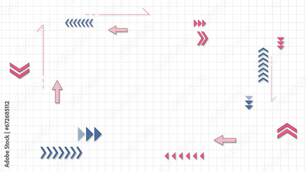 様々な形の矢印が流れる背景　
白い背景