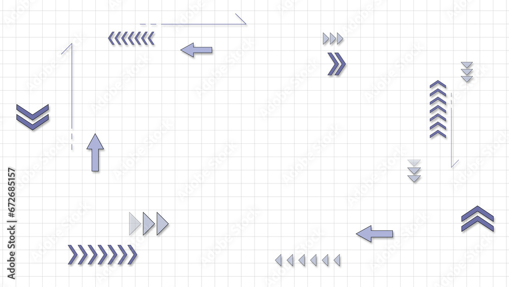 様々な形の矢印が流れる背景　
白い背景