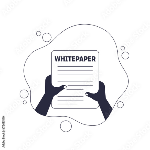 Whitepaper document in hands, vector design