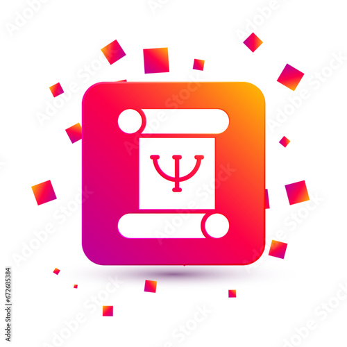 White Psychology book icon isolated on white background. Psi symbol. Mental health concept, psychoanalysis analysis and psychotherapy. Square color button. Vector