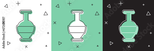 Set Ancient amphorae icon isolated on white and green, black background. Vector