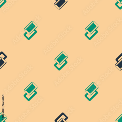 Green and black Gold bars icon isolated seamless pattern on beige background. Banking business concept. Vector