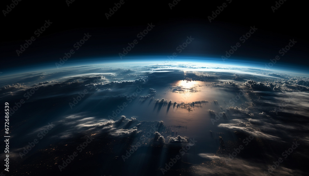 Glowing sphere orbits mountain, reflecting beauty in nature coastline generated by AI Glowing sphere orbits mountain, reflecting beauty in nature coastline generated by AI