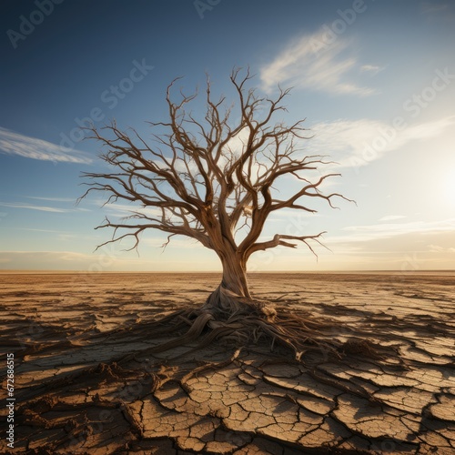 A Solitary, Dry Tree Blends Into The Barren Desert Landscape