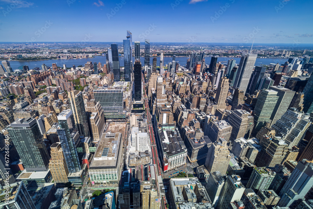 High angle, elevated view of the Hudson Yards in Manhattan taken from the Empire State building, New York City, USA - obrazy, fototapety, plakaty 