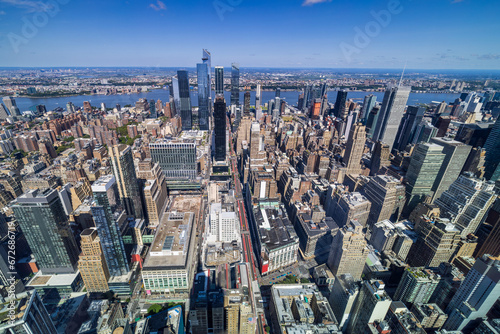 High angle, elevated view of the Hudson Yards in Manhattan taken from the Empire State building, New York City, USA