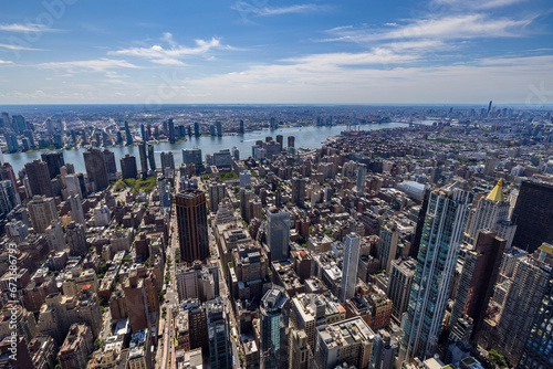 High angle, elevated view of East Manhattan and the East river taken from the Empire State building, New York City, USA