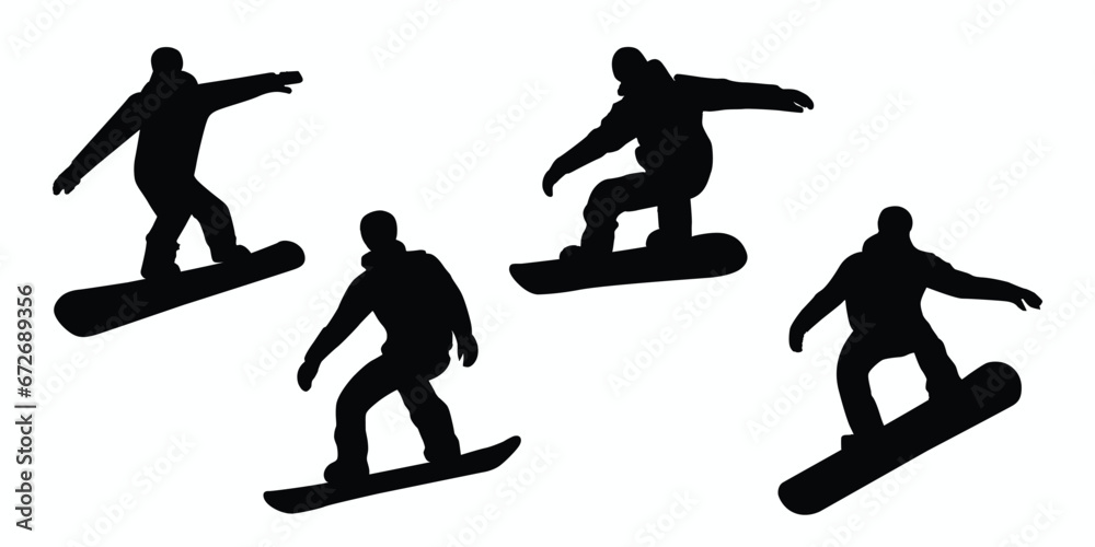 Snowboarder silhouettes set. Set of snowboarding silhouettes. Vector illustration