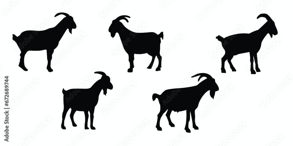 Silhouettes of goats. Goat silhouettes set. Vector illustration