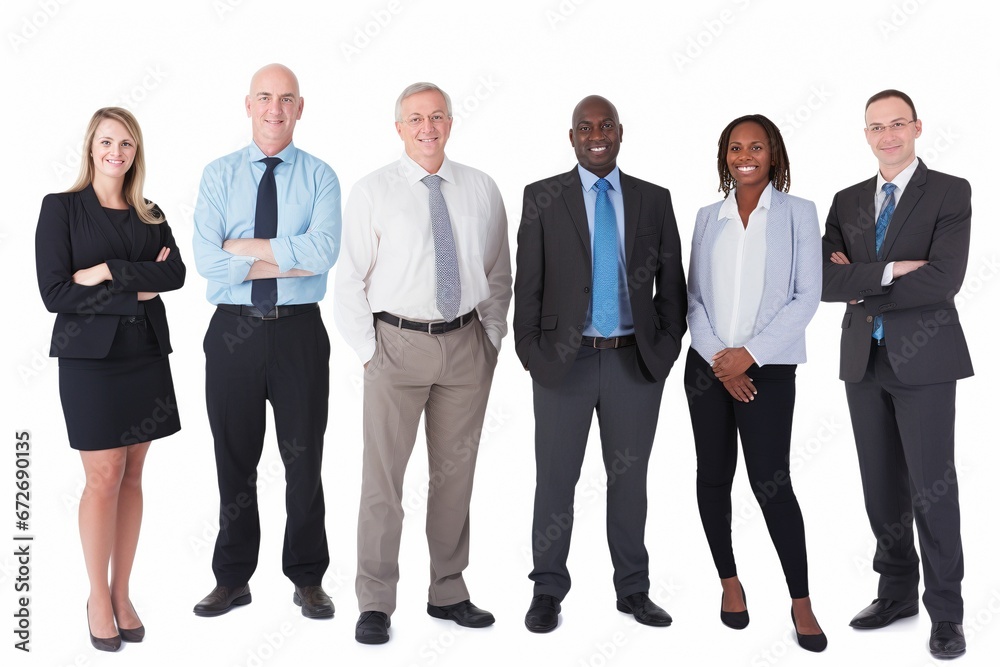 The Power of Age and Experience: A Multicultural Business Team, Smartly Dressed, Unites on a White Background, Demonstrating the Strength in Their Collective Wisdom The Power of Age and Experience: A Multicultural Business Team, Smartly Dressed, Unites on a White Background, Demonstrating the Strength in Their Collective Wisdom
