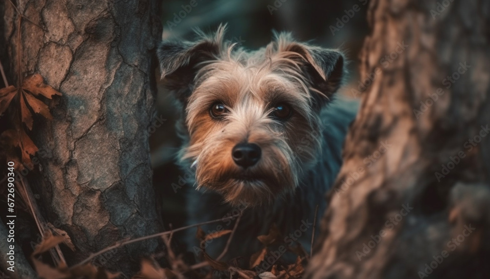 A cute terrier puppy sitting in nature, looking at camera generative AI