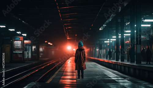One businessman journeys through the city on a subway train generative AI