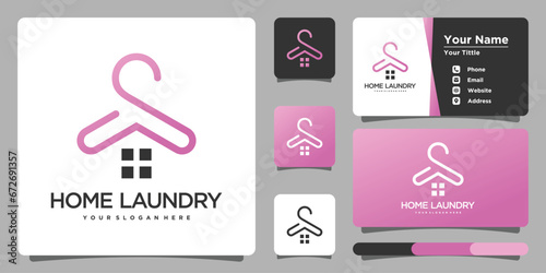 Design logo vector home laundry and bussines card. Premium Vector