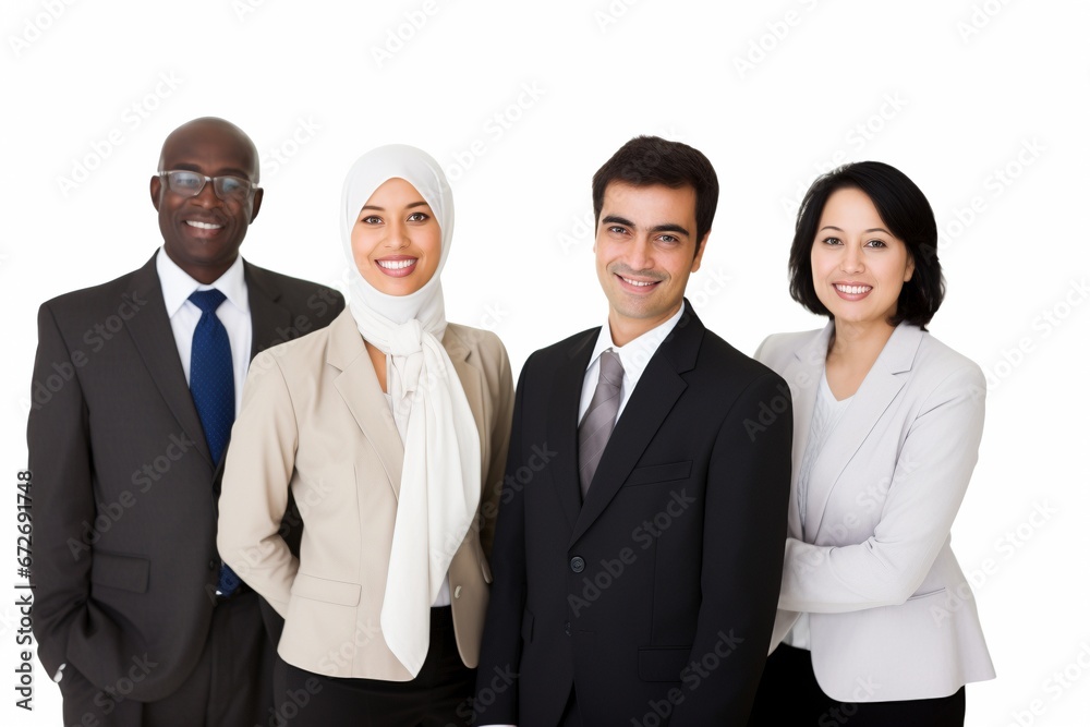 The Ageless Frontier of Success: A Multicultural Business Team, United and Smartly Dressed, Gathers on a White Background, Defying Age Barriers for Corporate Excellence The Ageless Frontier of Success: A Multicultural Business Team, United and Smartly Dressed, Gathers on a White Background, Defying Age Barriers for Corporate Excellence