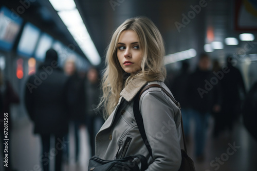 Woman waiting at the subway station for her ride to work