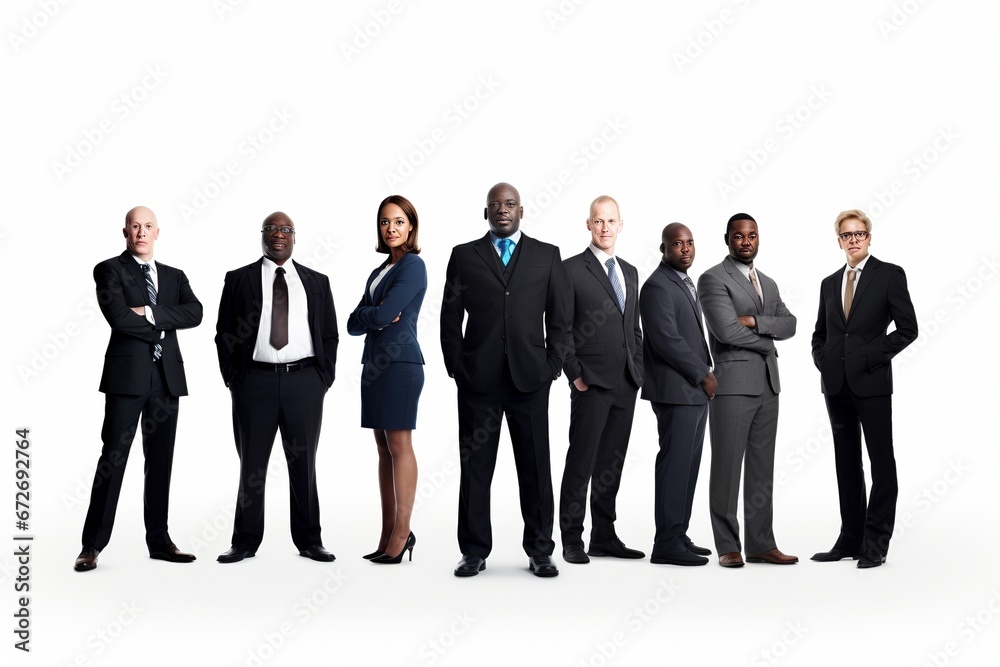 Bridging Generations: A Multicultural Business Team, Dressed for Success, Comes Together on a White Background, Emphasizing the Power of Diversity in Age and Culture Bridging Generations: A Multicultural Business Team, Dressed for Success, Comes Together on a White Background, Emphasizing the Power of Diversity in Age and Culture