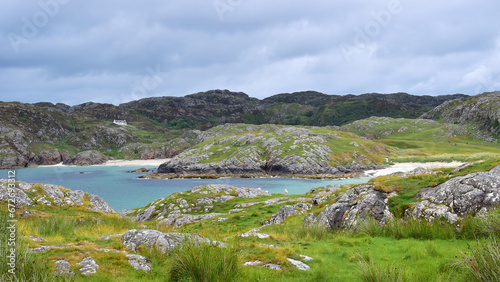 Panorama view over Achmelvich bay and beach, Scotland highlands