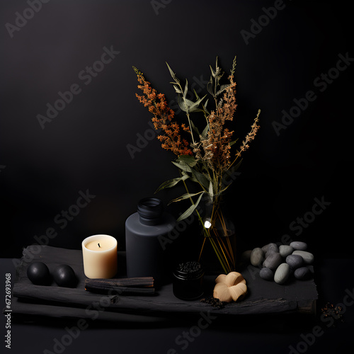 Aesthetic stock image product photography  sleek black background.