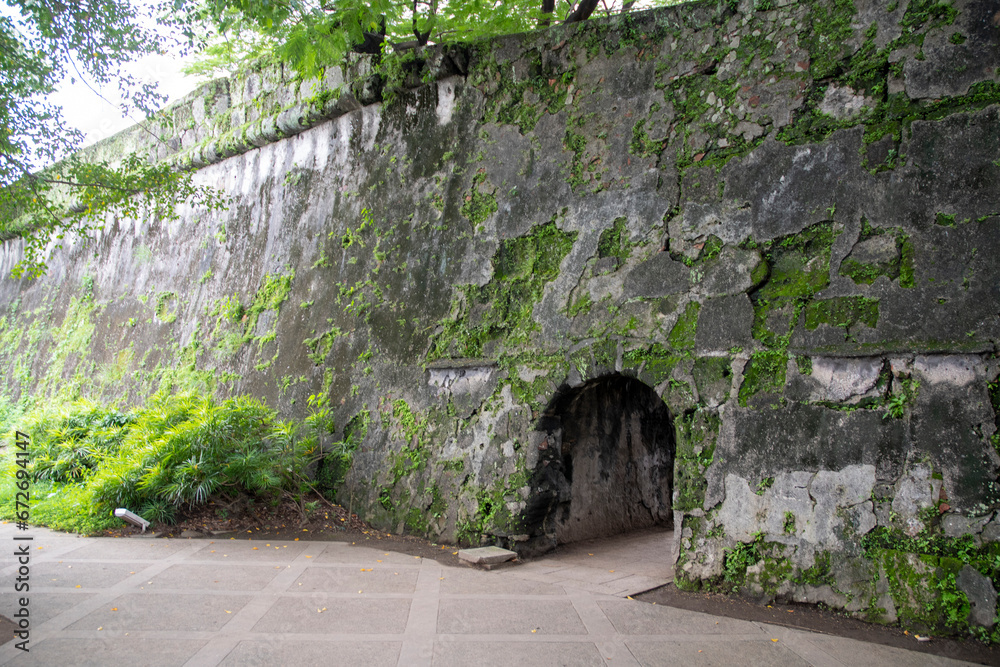 Old defense wall of Fort Santiago at Intramuros in Manila