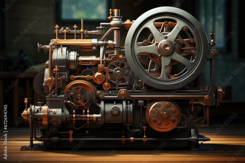 Fototapeta premium Complexity of the Past. The Intricacies of a Vintage Mechanical Engine.