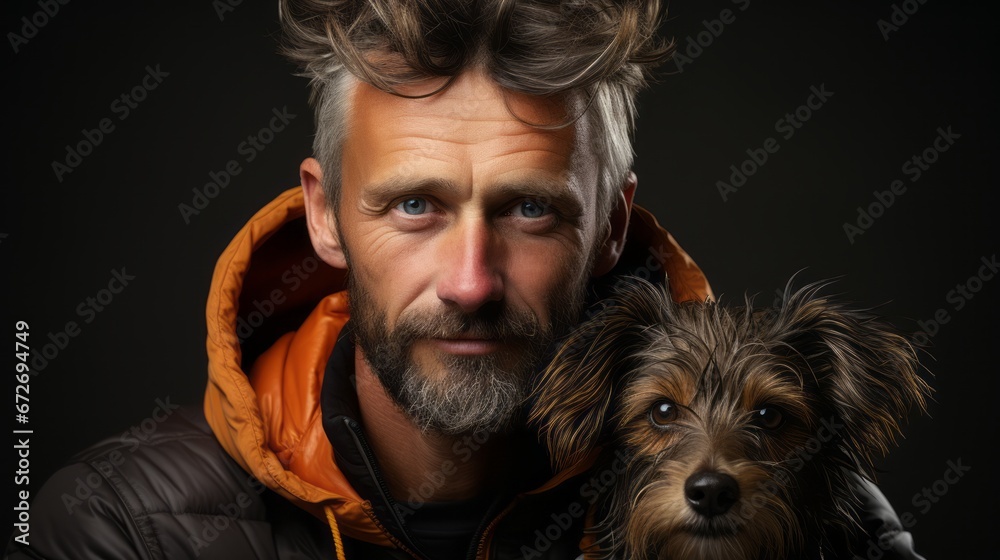 portrait of the owner and his best friend the dog portrait of the owner and his best friend the dog