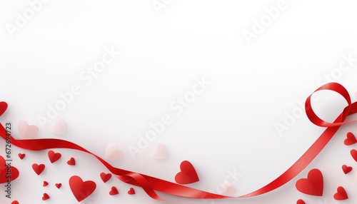 Abstract Red Ribbon Decoration on Solid White Background with Papercraft,Like Drawing, for saint valentines day  photo