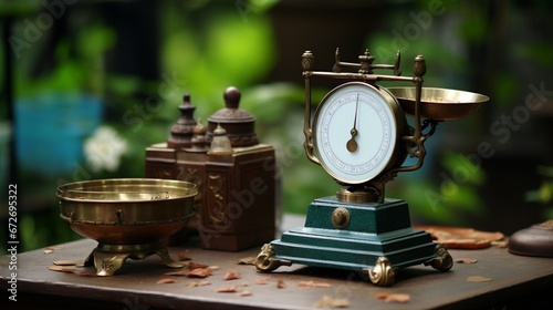 old scales with a clock generated by AI