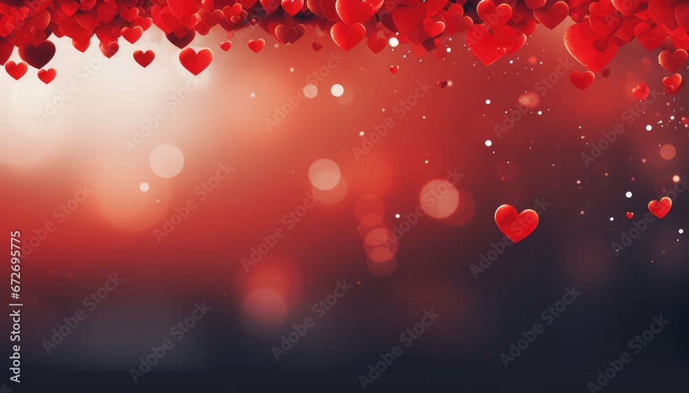 Abstract Panorama with Red Hearts  for valentine's day and Copy Space