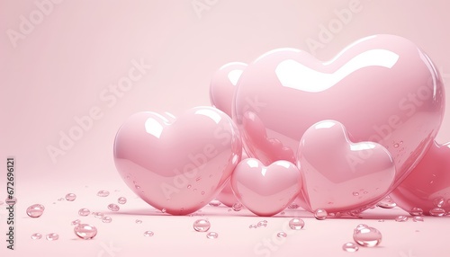 Three-Dimensional shape of heart soap bubble texture ,pink color 